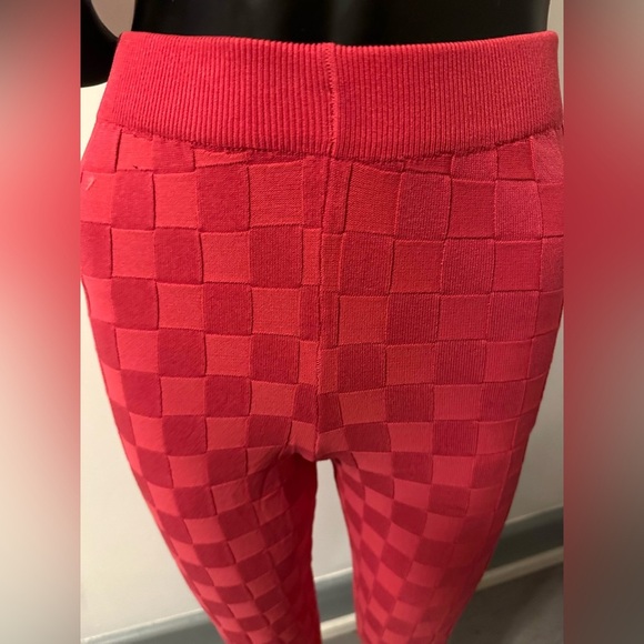 Raspberry Two Piece Varsity Knit Jacket High Waisted Knit Leggings Set - Picture 8 of 13